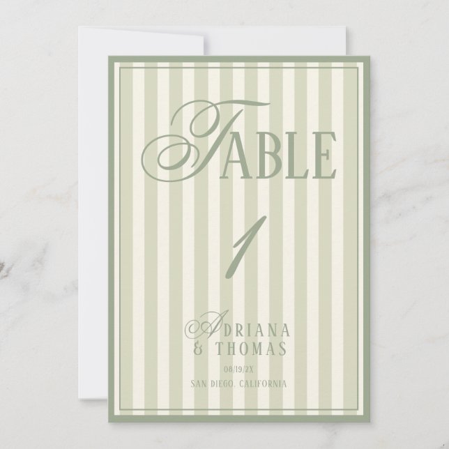 Convite Número de Mesa de Casamento em Verde Pastel Dinhei (Frente)