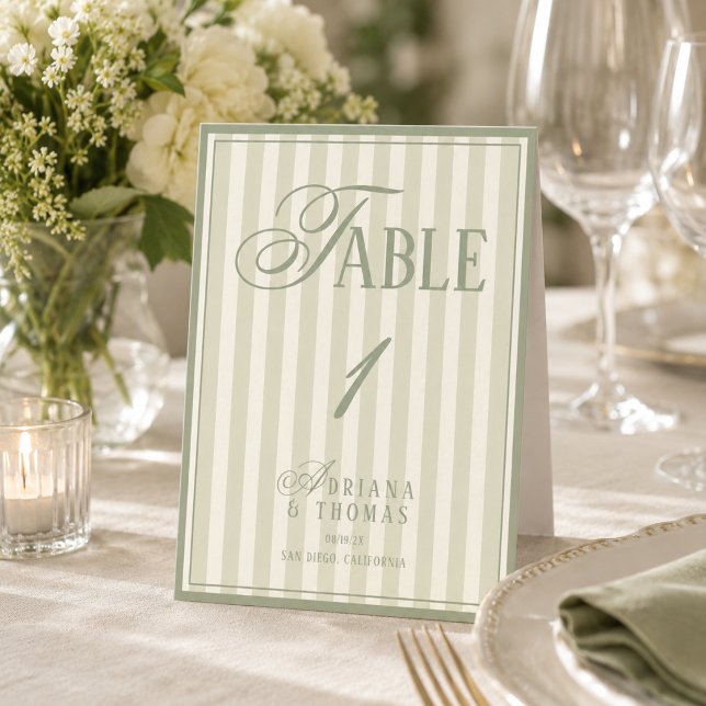 Convite Número de Mesa de Casamento em Verde Pastel Dinhei (Criador carregado)