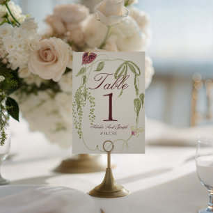 Convite Número de Mesa de Casamento Floral Arte Nouveau Aq