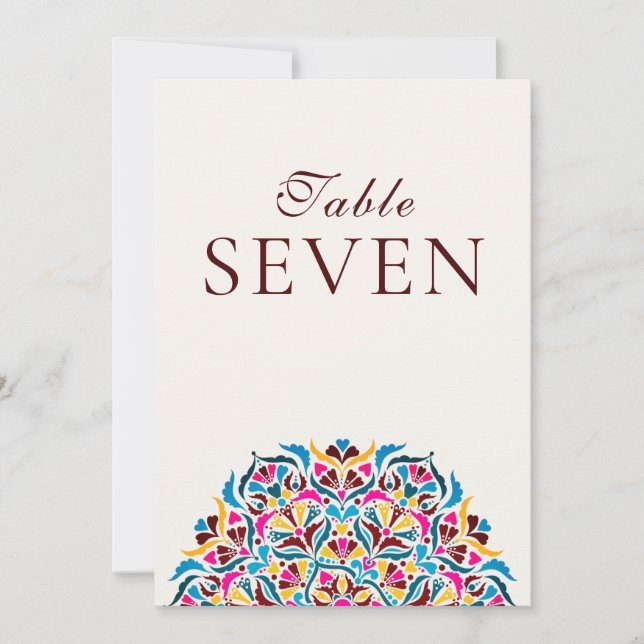 Convite Número de Mesa de Casamento Floral Azul Magenta Ca (Frente)