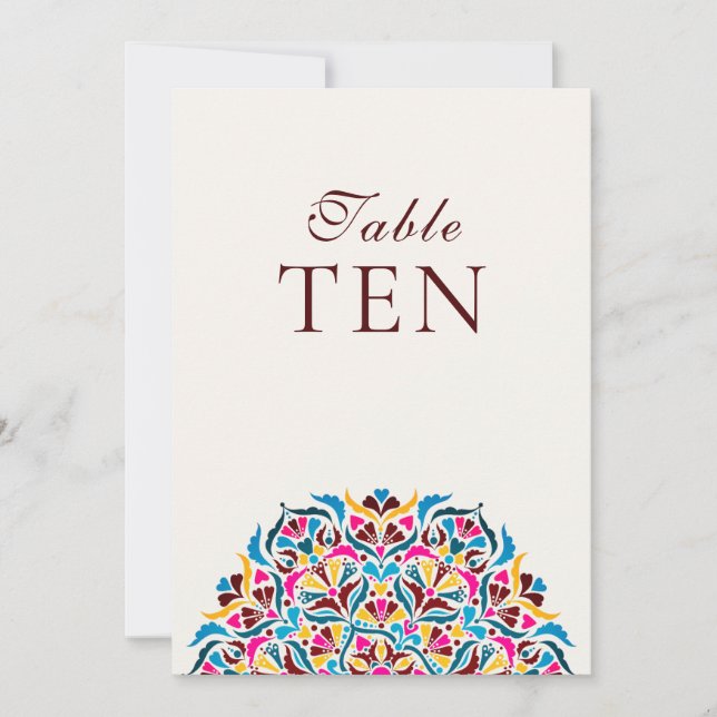 Convite Número de Mesa de Casamento Floral Azul Magenta Ca (Frente)