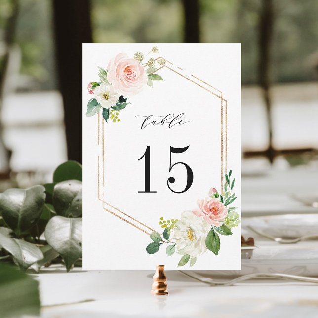 Convite Número de Mesa de Casamento Floral Branco Rosa 5x7 (Criador carregado)