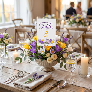 Convite Número de Mesa de Casamento Floral Crocus Amarelo