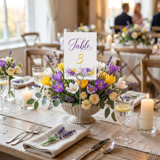 Convite Número de Mesa de Casamento Floral Crocus Amarelo