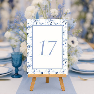 Convite Número de Mesa de Casamento Floral em Azul Desbota