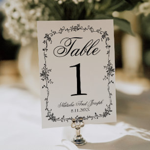 Convite Número de Mesa de Casamento Floral Preto Branco Bo