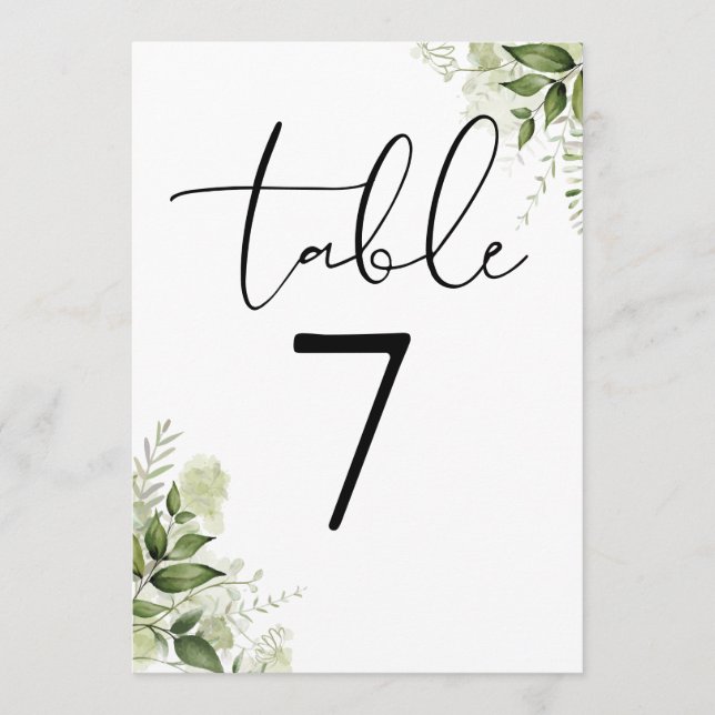 Convite Número de Mesa de Casamento Floral Verde Elegante (Frente)