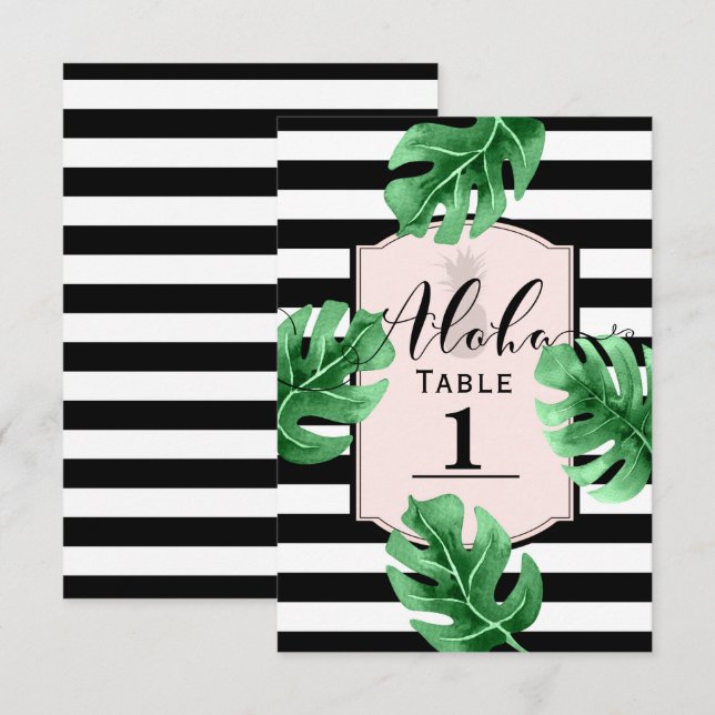 Convite Número de Mesa de Casamento Folhas Tropicais & Aba (Frente/Verso)
