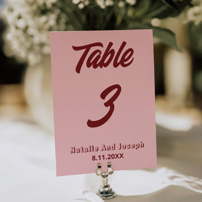 Convite Número de Mesa de Casamento Funky Rosa Moderno Bor (Criador carregado)