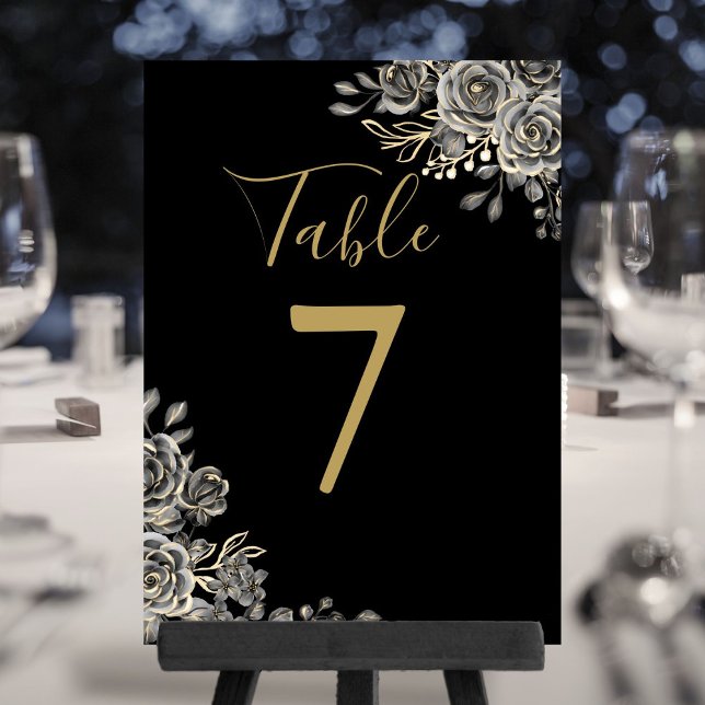 Convite Número de Mesa de Casamento Gótico Preto e Dourado (Black And Gold Gothic Wedding Table Number)
