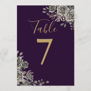 Convite Número de Mesa de Casamento Gótico Roxo e Dourado