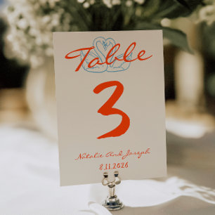 Convite Número de Mesa de Casamento Laranja Colorido Desen