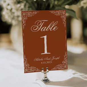Convite Número de Mesa de Casamento Laranja Queimado Flora