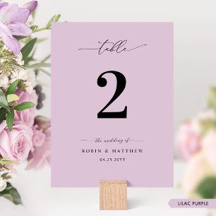 Convite Número de Mesa de Casamento Lilás Roxo Minimalista
