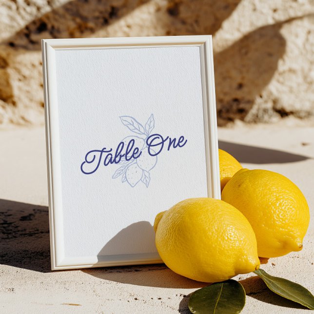 Convite Número de Mesa de Casamento Limão Azul e Amarelo I (Italian Blue & Yellow Lemon Wedding Table Number)