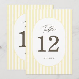 Convite Número de Mesa de Casamento Listrado Amarelo Suave