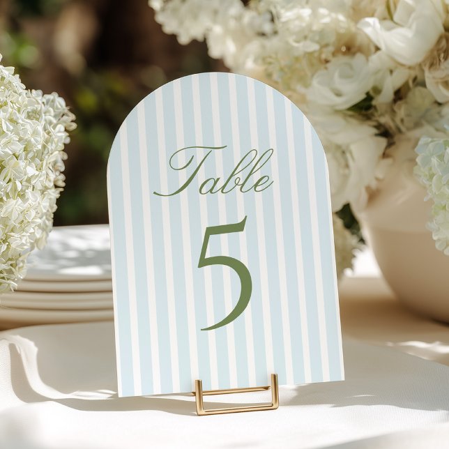 Convite Número de Mesa de Casamento Listras Azuis Elegante (Criador carregado)