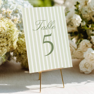 Convite Número de Mesa de Casamento Listras Verde Elegante