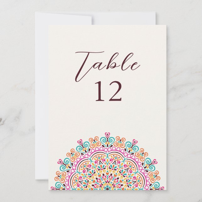 Convite Número de Mesa de Casamento Mandala de Terreno Mex (Frente)