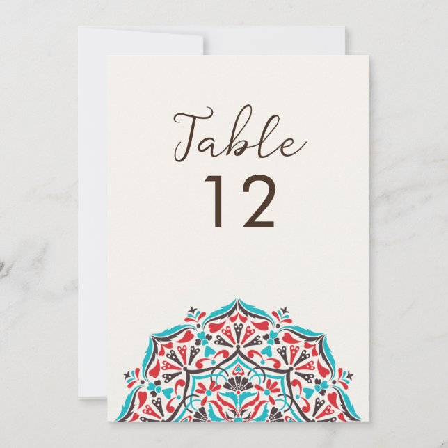 Convite Número de Mesa de Casamento Mandala Floral Delight (Frente)
