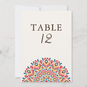 Convite Número de Mesa de Casamento Mandala Floral Étnica 