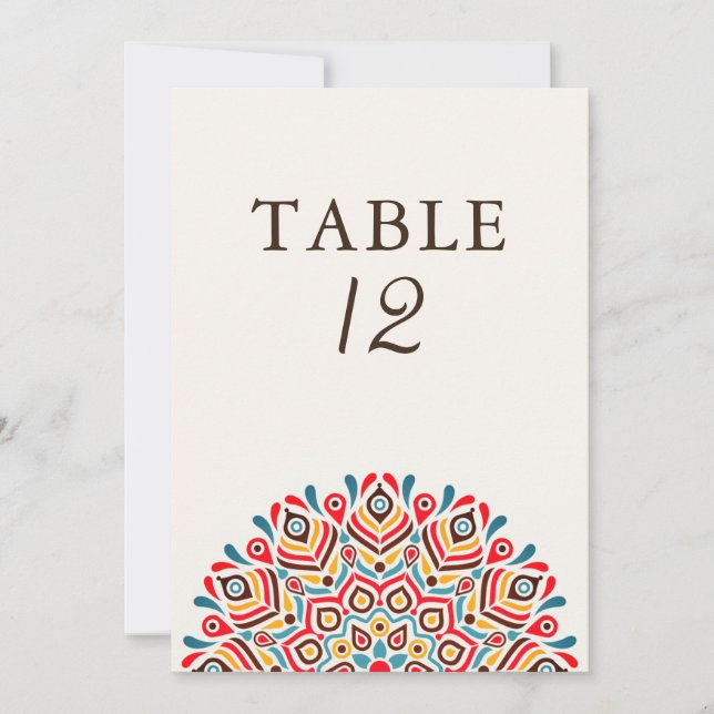 Convite Número de Mesa de Casamento Mandala Floral Étnica  (Frente)