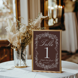 Convite Número de Mesa de Casamento Marrom Chocolate com F