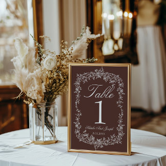 Convite Número de Mesa de Casamento Marrom Chocolate com F