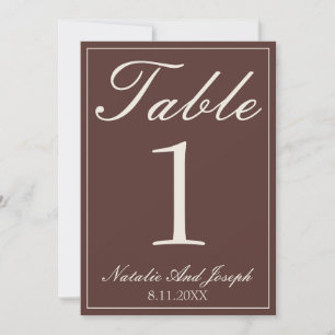 Convite Número de Mesa de Casamento Marrom Chocolate Old M