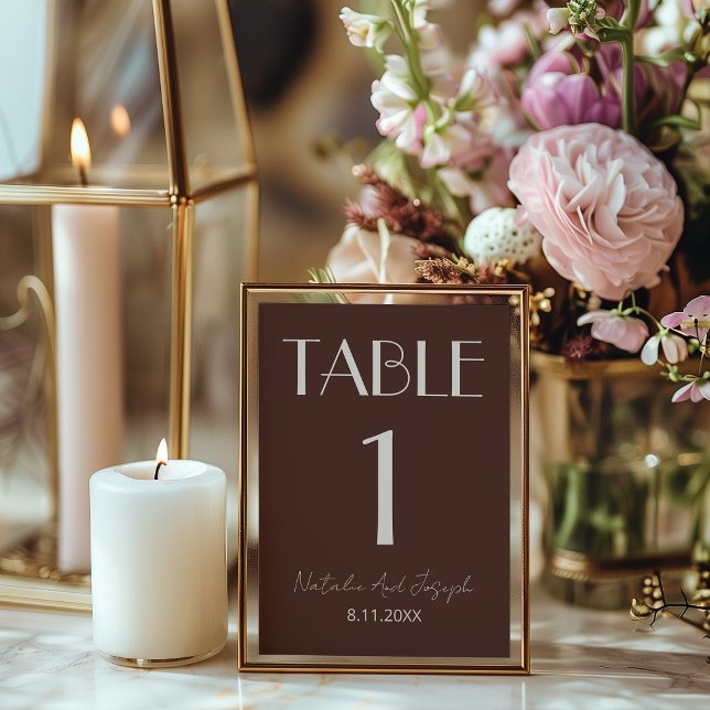 Convite Número de Mesa de Casamento Marrom Chocolate Retro (Criador carregado)