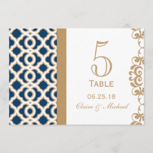 Convite Número de Mesa de Casamento Marroquino Azul Naval 