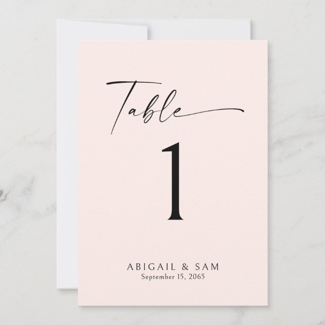 Convite Número de Mesa de Casamento Minimalista Blush (Frente)