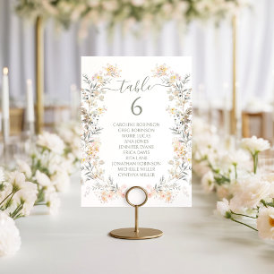 Convite Número de Mesa de Casamento Moderno com Flor Silve