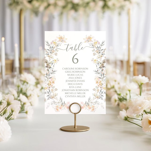 Convite Número de Mesa de Casamento Moderno com Flor Silve (Criador carregado)