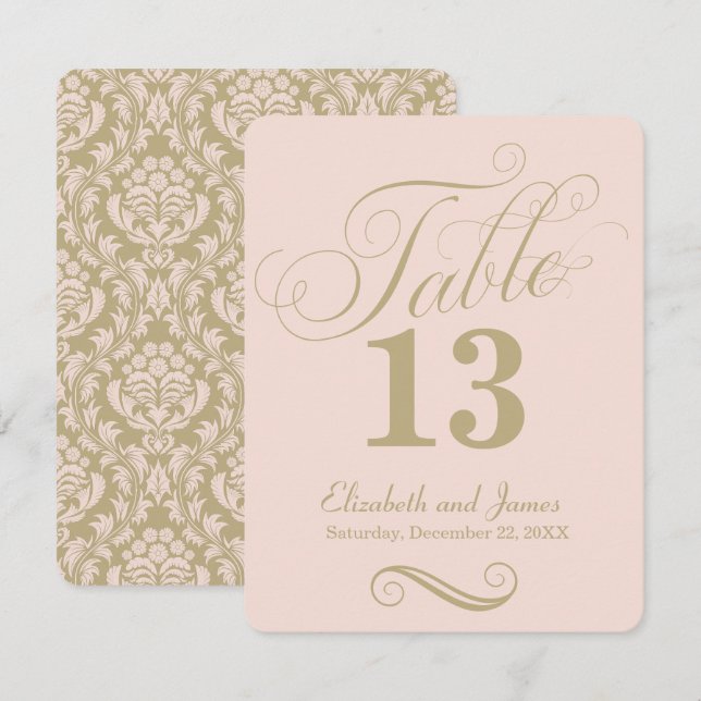 Convite Número de Mesa de Casamento Moderno em Dourado Ros (Frente/Verso)