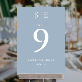 Convite Número de Mesa de Casamento Monograma Azul Poente