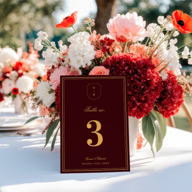 Convite Número de Mesa de Casamento Monograma Crista Borgo (Criador carregado)