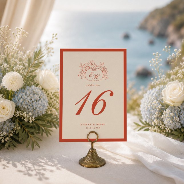 Convite Número de Mesa de Casamento Monograma de Abóbora d (Criador carregado)