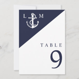 Convite Número de Mesa de Casamento Monograma Náutico Azul