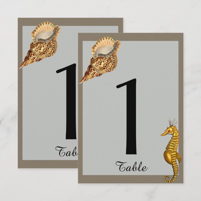 Convite Número de Mesa de Casamento na Praia com Animais M (Frente/Verso)