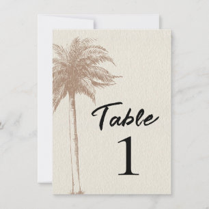 Convite Número de Mesa de Casamento na Praia com Palmeira