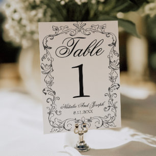 Convite Número de Mesa de Casamento Old Money Preto e Bran