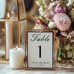 Convite Número de Mesa de Casamento Preto Creme Dinheiro A