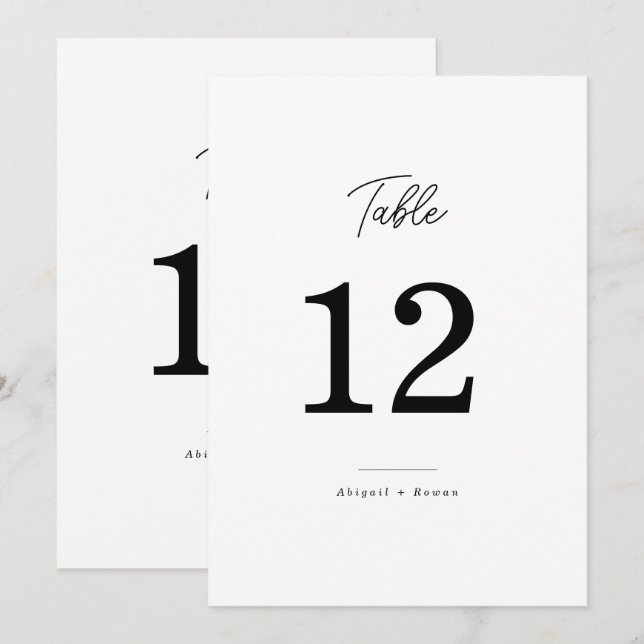 Convite Número de Mesa de Casamento Preto e Branco Minimal (Frente/Verso)
