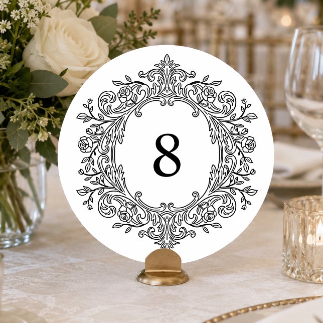 Convite Número de Mesa de Casamento Preto Elegante Antigo (Criador carregado)