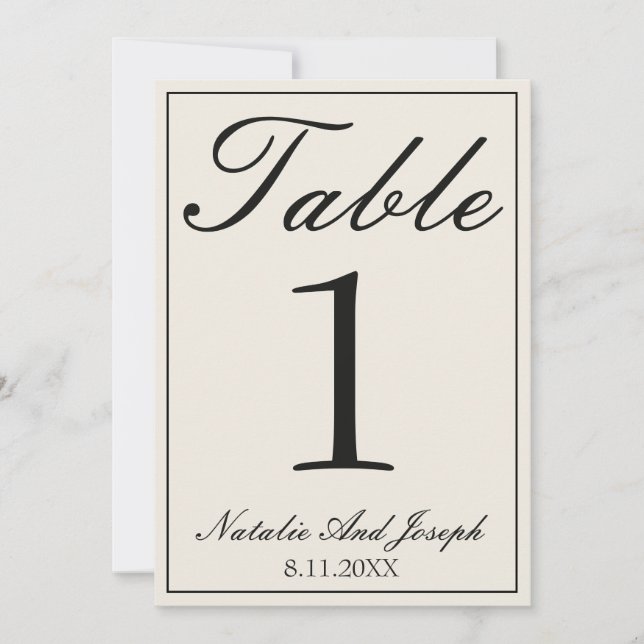 Convite Número de Mesa de Casamento Retro Preto Branco Din (Frente)