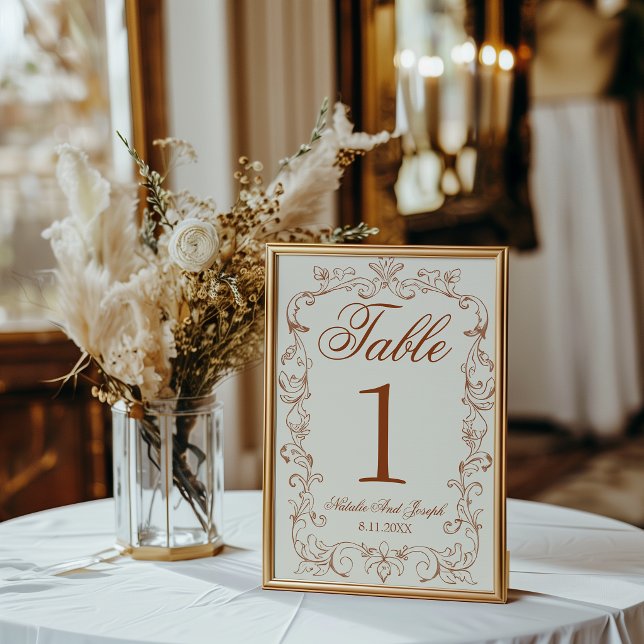 Convite Número de Mesa de Casamento Retro Queimado Laranja (Criador carregado)