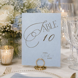 Convite Número de Mesa de Casamento Romântico Azul Marrom