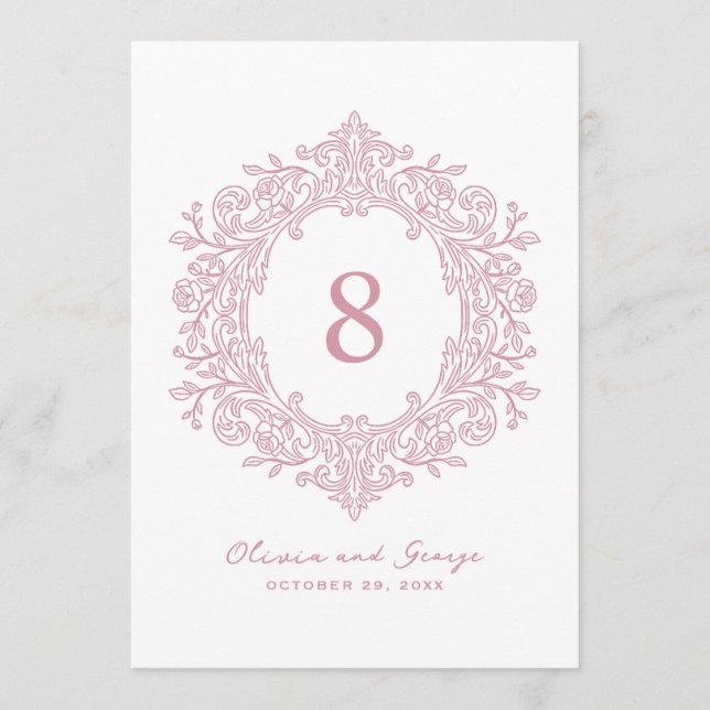 Convite Número de Mesa de Casamento Rosa Elegante (Frente)
