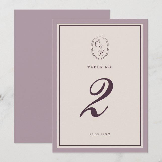 Convite Número de Mesa de Casamento Roxo Rosa (Frente/Verso)
